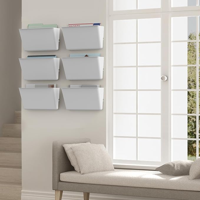 Gawerk Clear Acrylic Single Pocket, Plastic Hanging Wall Mount File Holder for Office Home (White, 3 Pack)