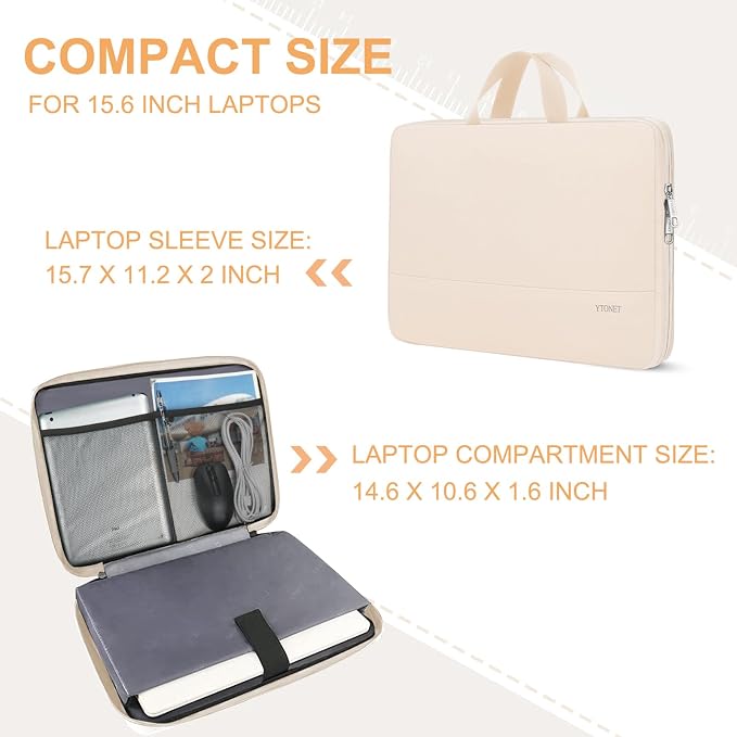 Ytonet Laptop Case 15.6 inch, TSA Laptop Sleeve Water Resistant Slim Carry Travel Computer Bag Compatible for MacBook, HP, Dell, Lenovo, Asus Notebook, Gifts for Men Women, Beige | TSA