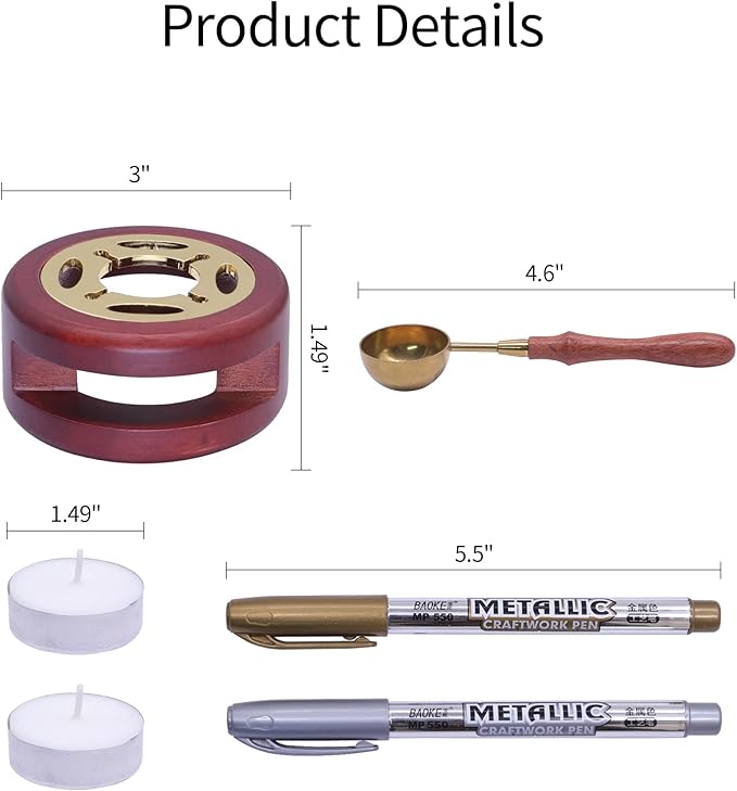 SWANGSA Wax Seal Warmer Kit, Sealing Wax Furnace Tool with 2pcs Wax Seal Pens + Wax Seal Spoon and 2pcs Candles for Sealing Wax Stamp Wedding Invitation Envelope Letter (Wood)