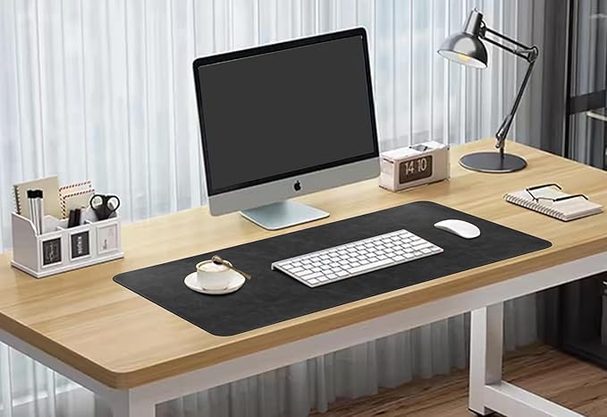 Leather Desk Mat, 31.5"x15.7" Non-Slip PU Leather Desk Pad, 2mm Thick Desk Blotter with Stiched line, Retro Large Mouse Pad, Laptop Pad for Office & Home Use (Black)