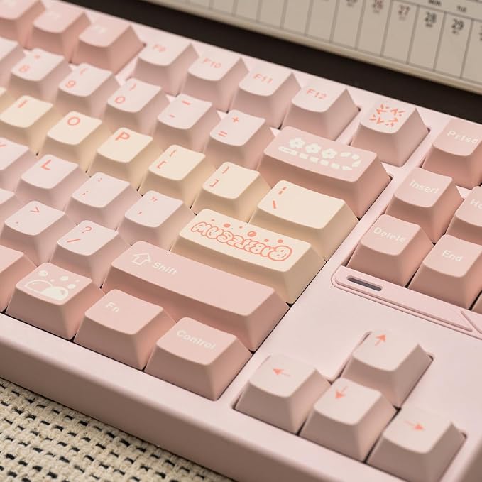 Pink PBT Keycaps, Minimalist Cute Keycaps 65 Percent, 151 Keys Custom Cherry Profile Keycap Set, Dye-Sublimation Aesthetic Key Caps for 61/64/68/84/87/100/104/108 Cherry MX Mechanical Keyboard
