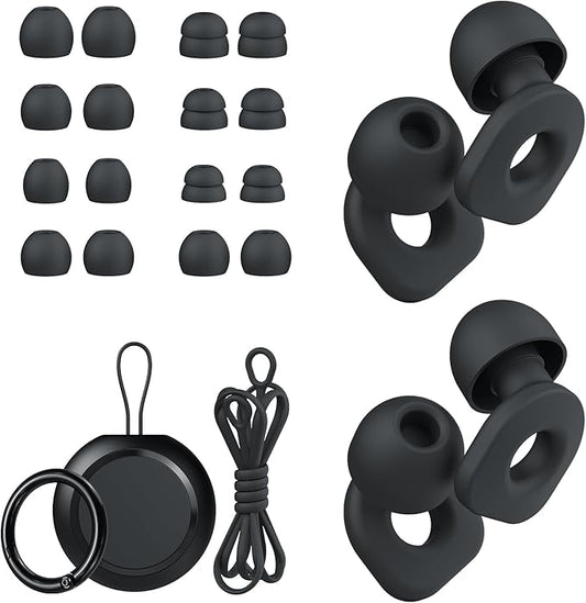 2 Pairs of Ear Plugs for Sleeping,Reusable Hearing Protection Earplugs with 8 Pairs Ear Tips & One Connector Cord,Soft Ear Plugs for Noise Reduction,Concert,Musician & Work - 25dB-30dB