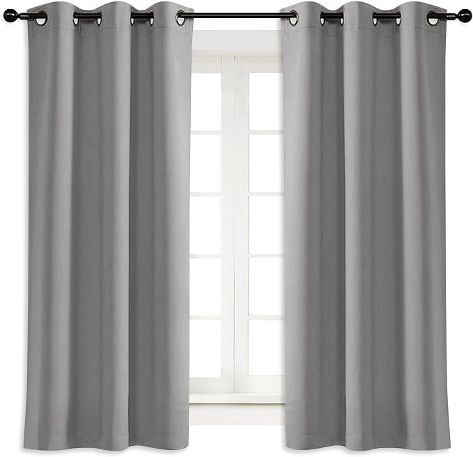 NICETOWN Blackout Curtain Blind for Bedroom, Single Panel, W34 x L63 inches, Silver Grey, Thermal Insulated Grommet Blackout Room Darkening Drape/Drapery