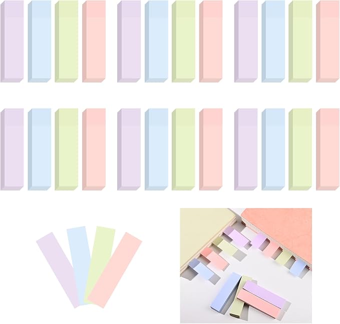 BAYTORY 6 Pads Pastel Index Tabs, Small Sticky Notes, 4 Colors Self-Stick Note Pads, Easy to Post for School Office Notebook (3x0.7 Inch)