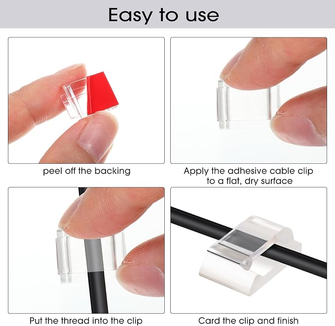 Hicarer 100 Pcs Christmas Light Clips Adhesive Hooks for Outdoor String Cable Wire Clips Adhesive Wire Management Cord Holder for The Wall, Under Desk, Car, Office and Home (Large, Red)