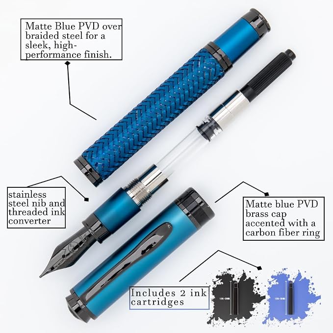 Monteverde Innova Formula M Fountain Pen, Blue - Broad Nib, Premium PVD Coated Pen, Refillable, JoWo Stainless Steel Nib, Luxury Gift Box