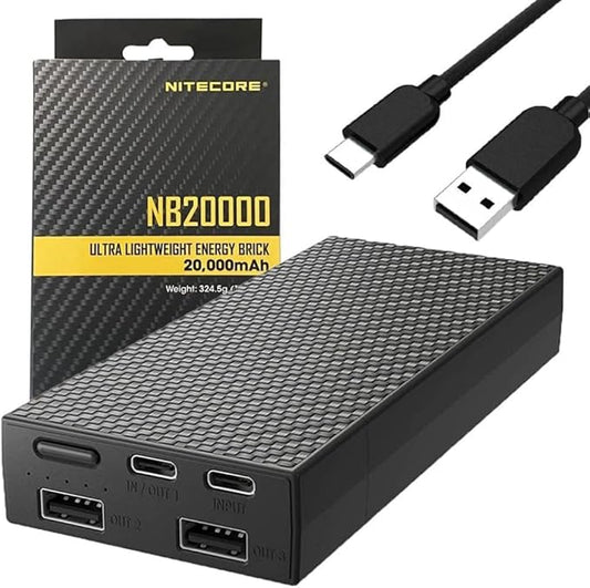 Nitecore NB20000 Power Bank, 20000mAh 45W Fast Charging QC PD Compatible with iPhone, Samsung Galaxy and Tablets with LifeMods COB Multi-Tool Rechargeable Keychain Light