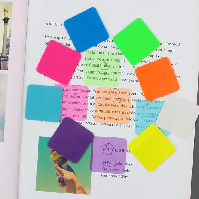 160 Sheets Transparent Sticky Notes - Colored, Clear, Waterproof Notepad - Adhesive Memo Pads for Annotating Books & School Supplies