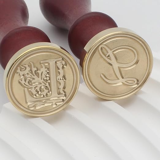 Letter Wax Seal Stamp Kit - Initial Alphabet L Stamp Head 2pcs, Vintage Monogram Stamps Wax Seal Kit with 200pcs Assorted Sealing Beads, Spoon, Metallic Gold Silver Pens