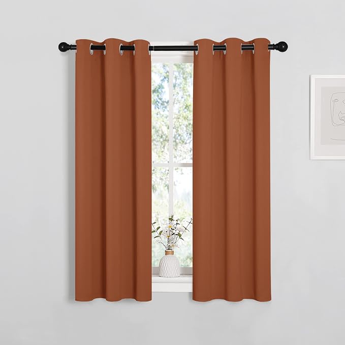 NICETOWN Burnt Orange Window Curtains Blackout Drapes, 1 Pair, 29 by 40 inches, Thermal Insulated Solid Grommet Blackout Curtains/Draperies for Cafe