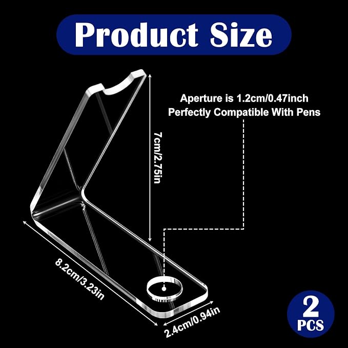 2 Pcs Acrylic Pen Display Stand, Clear Acrylic Single Pen Holder, Transparent Pencil Display Stands Makeup Brush Rack Paintbrush Drying Rack Fountain Organizer Stand for Home School Office Desk