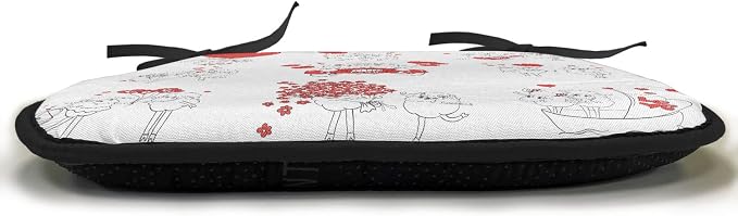 Lunarable Love Chair Cushion Pads Set of 4, Couple in Love Funny Pictures Happy Sheep Wedding Theme Doodle Style Illustration, Anti-Slip Seat Padding for Kitchen & Patio, 16"x16", Red Black White