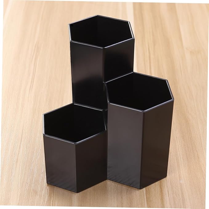Desk Organizer Pencil Holder, Black Hexagon Pencil Holder Multifunctional Pen Holder Makeup Holder Organizer for Home Office School Classroom, 1 Pack