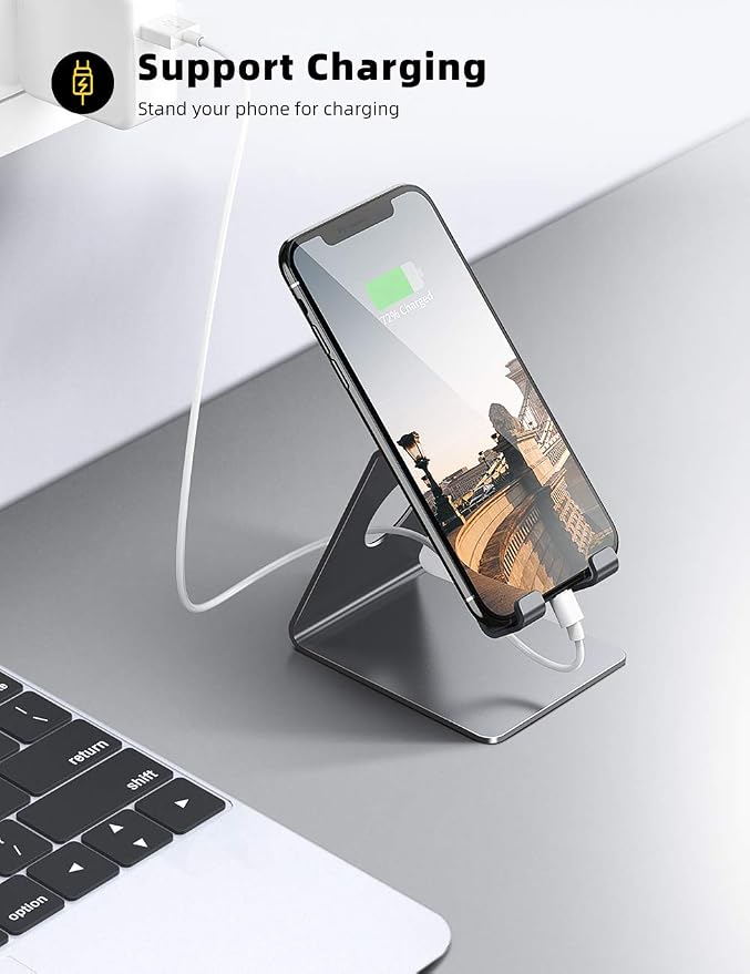 Lamicall Cell Phone Stand, Phone Dock : Cradle, Holder, Stand, Compatible with Phone 12 Mini 11 Pro Xs Xs Max Xr X 8 7 6 6s Plus 5 5s 5c All Android Smartphone Charging, Accessories Desk - Gray