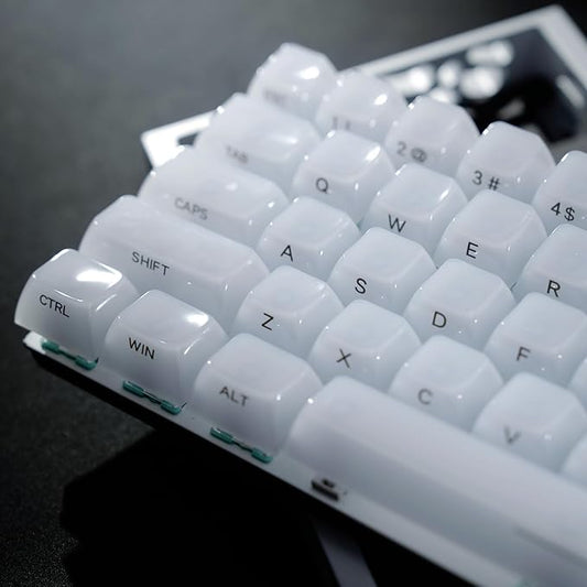 Womier Keyboard Keycaps Jelly, Ceramic Keycaps Style, Shine Through White Key Cap, Clear Side Printed Custom 60 65 75 100 Percent for Cherry MX, Outemu, Gateron Mechanical Keyboards(MDA Profile)