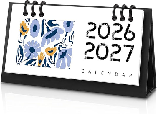 Small Desk Calendar 2026-2027, Flower Mini Desk Calendar (From January 2026 to December 2027) Flip Desktop Standing Calendar, Monthly Planner Cute Calendar, School Home Office Supplies