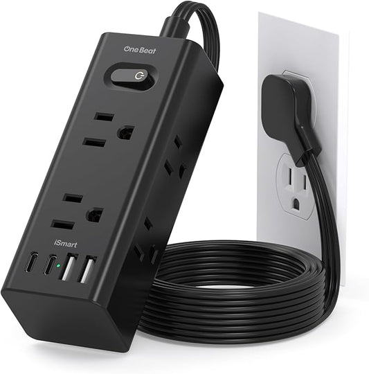 1Ft Extension Cord with Multiple Outlets, Flat Plug Power Strip Surge Protector with 1 Ft Cord, 6 Outlet 4 USB Ports (2 USB C), Multi Outlet Wall Plug for Travel, College, Dorm Room Essentials(Black)