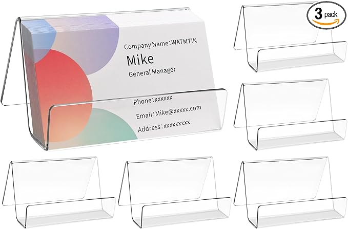 6 Pcs Acrylic Business Card Holder for Desk, Desktop Business Card Stand, Clear Name Cards Display Holder for Exhibition Accessories Home Office, Capacity: 50 Cards