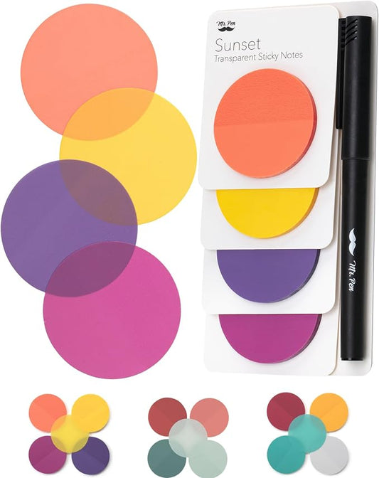 Mr. Pen- Round Transparent Sticky Notes, 1.8”, 4 Pads with Black Fineliner | 200 Sheets, Smooth Writing, Water-Resistant, Clean Removal, Easy-Peel Sticky Notes for Bible Journaling & Planning