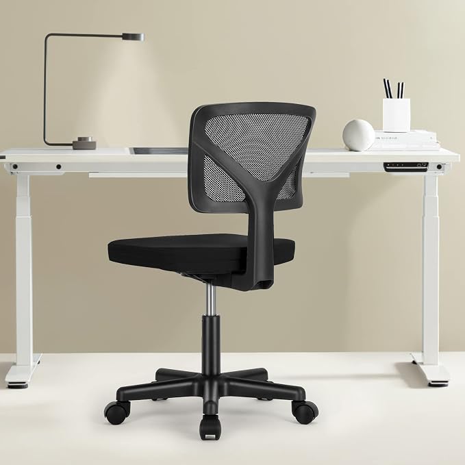 Sweetcrispy Small Office Desk Chair, Ergonomic Low-Back Mesh Rolling Work Swivel Chairs with Wheels, Armless Comfortable Seat Lumbar Support for Home, Bedroom, Study, Student, Adults,Classic Black