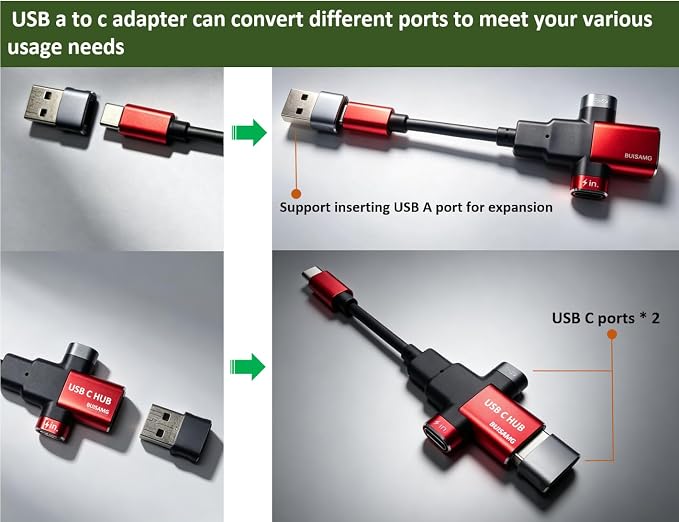 Small USB C HUB for Laptop, 60W Fast Charging and 480Mbps Data Transfer USB C Docking Station, USB C Splitter, USB C Dongle for MacBook Pro, iMac, iPhone 17, XPS. (HUB+USB Adapter, 2-pcs)