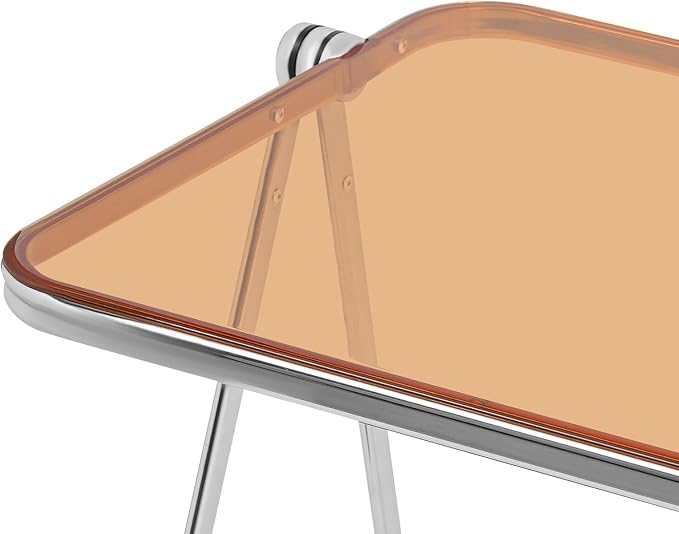 Acrylic Folding TV Tray Table, Small Portable Square Laptop Desk, End Side Table Modern Square Table for Home Office, No Assembly Space-Saving Side Table with Metal Frame (Brown)