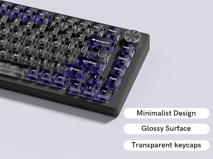 dagaladoo Clear keycaps,Transparent Keyboard keycaps,Jelly Key caps Set,Shine Through keycap,MDA Profile Keyboard caps for Mx Switches Mechanical Keyboard (Grey and Purple)
