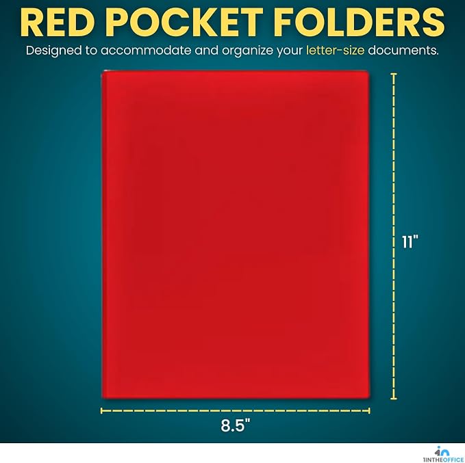 1InTheOffice Pocket Portfolio, Embossed Pocket Paper Folder, 11 x 8.5, Red, 25 Pack
