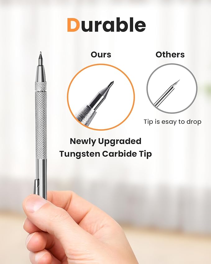 Tungsten Carbide Scriber, Knurled Aluminum Handle, 4-Pack with Bonus Marking Tips and Steel Ruler, Ideal for Detailed Crafting and Carving
