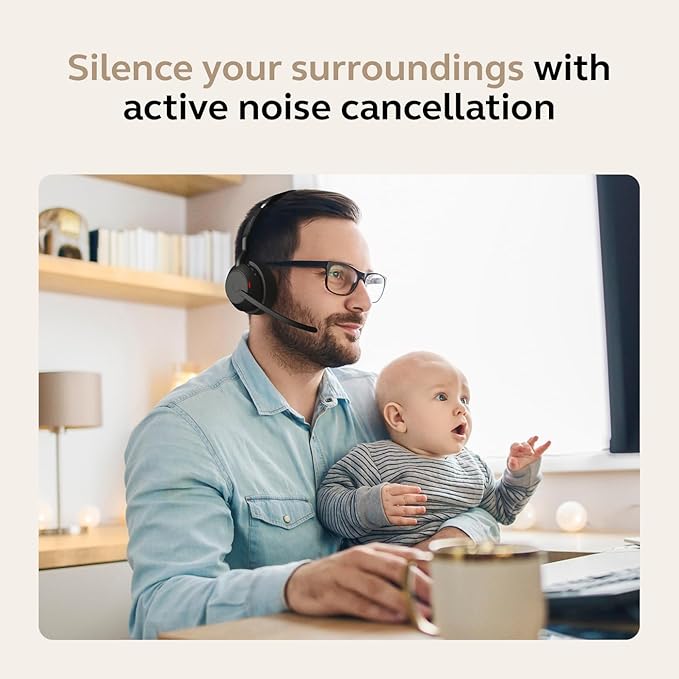 Jabra Evolve2 55 Mono Wireless Headset - Features AirComfort Technology, Noise-Cancelling Mics & Active Noise Cancellation - MS Teams Certified, Works with Other Platforms - Black