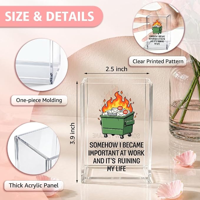 Somehow I Became Important At Work Dumpster Fire Pencil Holder Cup | It's Ruining My Life Sarcastic Work Gifts for Women Men Coworkers Friend Leader, Workplace Humor Decor Gifts, Desk Organizer