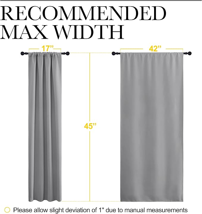 NICETOWN Window Curtains for Bedroom - Home Decoration Thermal Insulated Rod Pocket Blackout Blinds & Drapes for Small Windows (Silver Grey, 2 Panels, W42 x L45 -Inch)