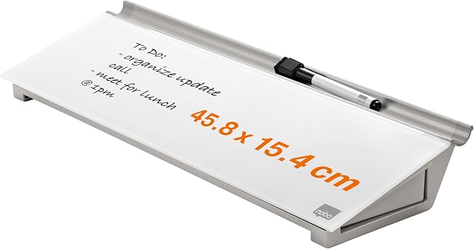 Nobo Glass Dry Wipe Desktop Whiteboard Pad, 45.8 x 6 x 14 cm, Brilliant White, 1905174
