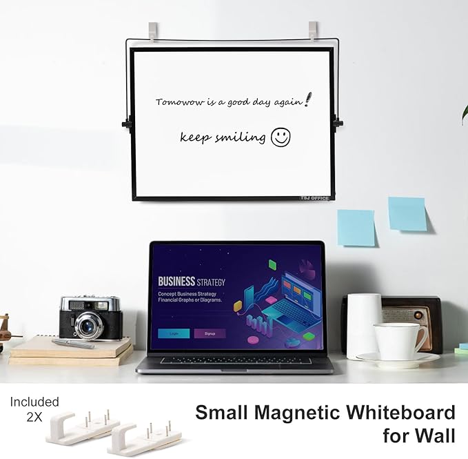TSJ OFFICE Small White Board - 12 X 16 Inches Small Magnetic Dry Erase Board with Hooks for Wall, Desktop Whiteboard Stand 360 Degrees Revolving Double Sided for Office, Home, School, Black
