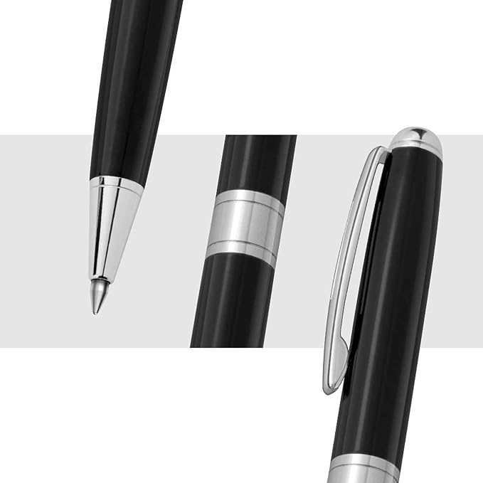 Cambond Ballpoint Pens Black Ink - Weighted Metal Twist Black Pens for Police Uniform Flight Attendant Business, 1.0 mm Medium Point Smooth Writing, 3 Pens with 3 Extra Refills (Black)