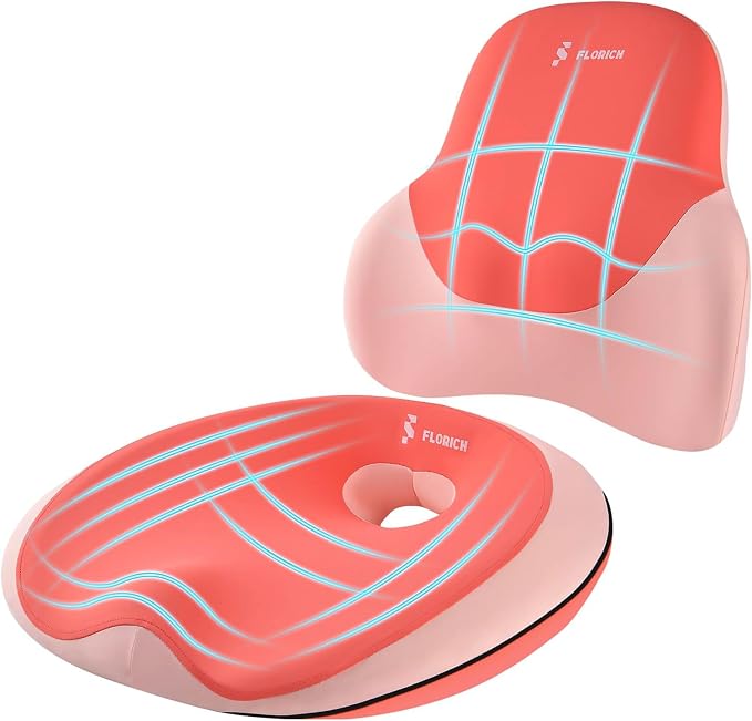 FLORICH Seat Cushion Lumbar Support Pillow for Office Chair, Car Lower Back Support, Ergonomic Desk Chair Pillow for Butt and Back Support of Memory Foam Seat Pad(Dark Pink)