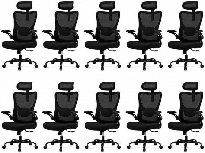 HUANUO Ergonomic Office Chair, High Back Computer Desk Chair with Adjustable Lumbar Support and Headrest, Comfy Gaming Chair with 3D Armrests, Home Office Rolling Chair, Max Load 300 lbs, Pack of 10