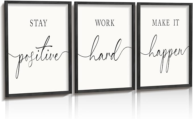Heiple Motivational Wall Art 11"x14" Framed Wooden Inspirational Office Wall Decor for Men Picture Poster Positive Work Hard Quote Wall Decor for Home Office Bedroom (Black, 16"x24")