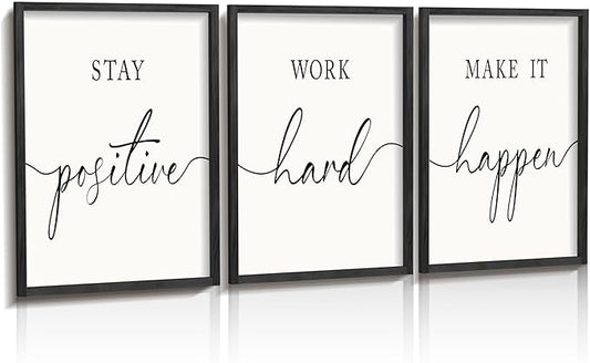Heiple Motivational Wall Art 11"x14" Framed Wooden Inspirational Office Wall Decor for Men Picture Poster Positive Work Hard Quote Wall Decor for Home Office Bedroom (Black, 16"x24")