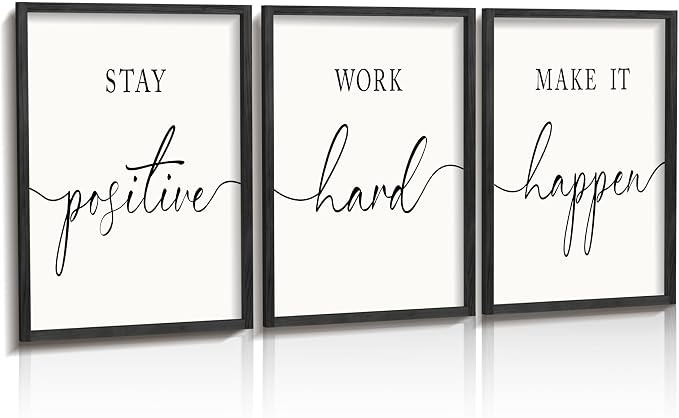 Heiple Motivational Wall Art 11"x14" Framed Wooden Inspirational Office Wall Decor for Men Picture Poster Positive Work Hard Quote Wall Decor for Home Office Bedroom (Black, 11”x14”)