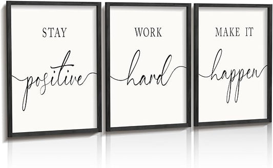 Heiple Motivational Wall Art 11"x14" Framed Wooden Inspirational Office Wall Decor for Men Picture Poster Positive Work Hard Quote Wall Decor for Home Office Bedroom (Black, 11”x14”)