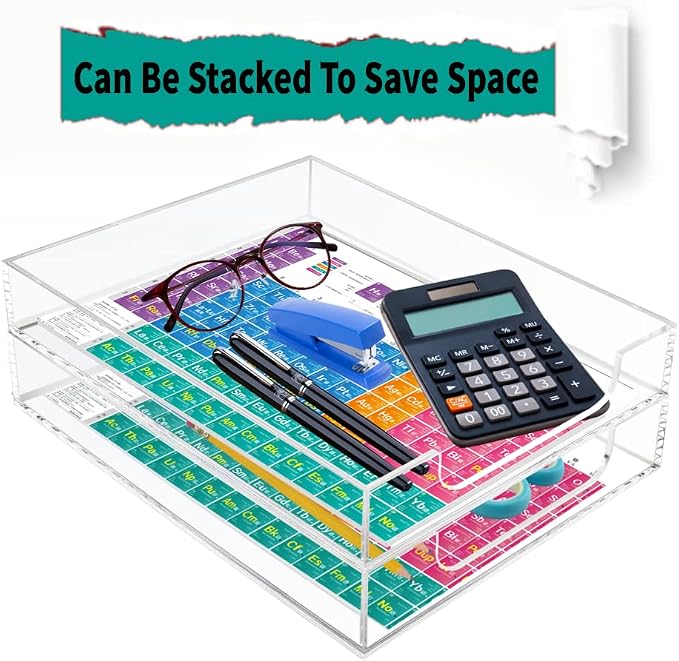 Tasybox Paper Organizer Letter Tray, Acrylic Desk Tray, File Holder | Clear Desk Organizer Tray, Office Decor Stackable Desk Organizers and Accessories Tray for School Home Office Supplies