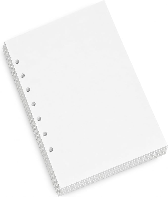 Wanderings A5 6-Ring Binder Planner Inserts - 8.3 x 5.6" - Thick Cream Color Blank Loose Leaf A5 Paper Refills Compatible with Filofax 6 Hole 200 Sheets 400 Blank Pages