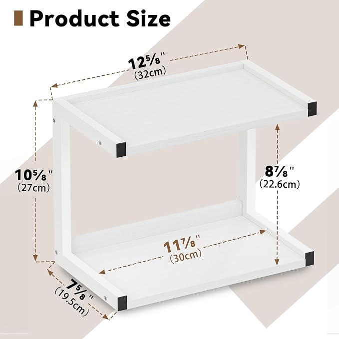 MARTY Kitchen Counter Shelf Organizer, 2 Tier Coffee Station/Bar Organizer | Spice Rack for Countertop, Mugs Cups, Desk Shelf Riser, Bathroom Counter Organizer, Wood+Metal, White