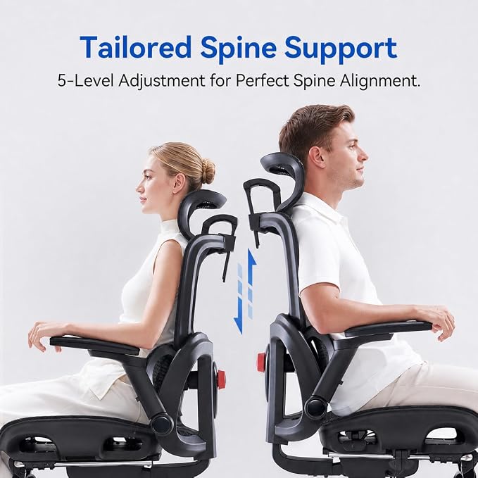 SIHOO B300 PRO Ergonomic Office Chair with Footrest, Adjustable Mesh Desk Chair with 4-Directional Lumbar & Height-Adjustable Backrest, 6D Armrests, Swivel Computer Chair for Long Hours, Black