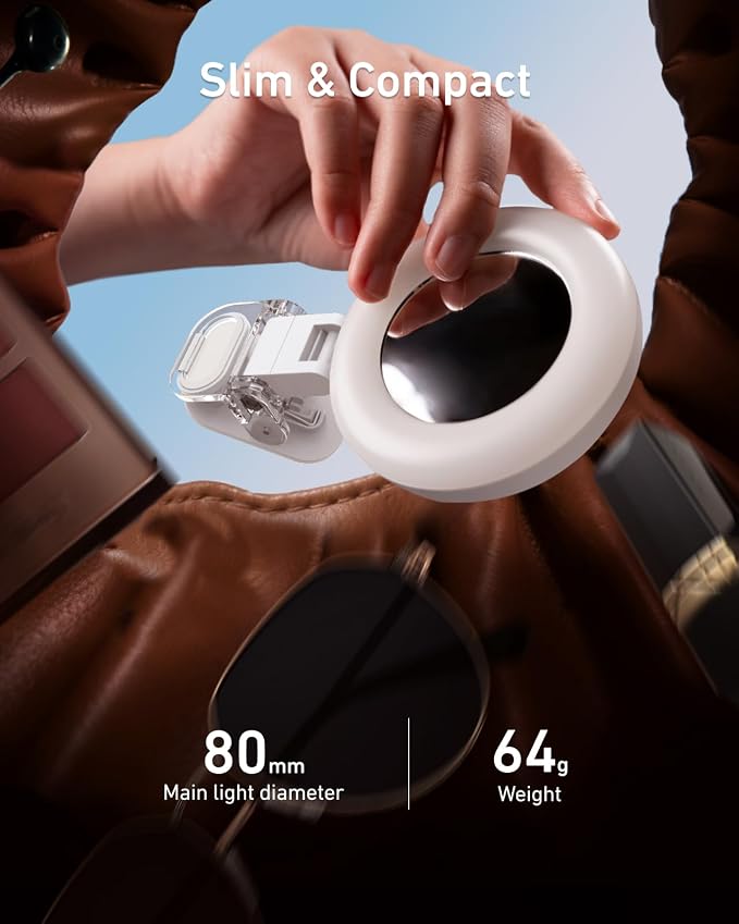 TELESIN Clip-on Selfie Ring Light, Rechargeable Portable 360° LED Selfie Fill Light with Mirror for Phone/iPhone Photography, Computer Laptop Video Conference, TikTok, Zoom Calls, Girl Makeup