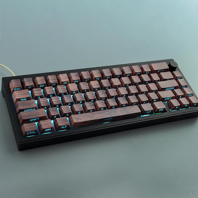Tsungup Custom Keycaps 75 Percent,PBT Side Print 136 Keys Retro Brown Key caps Wooden Walnut Textures Keycap Set,Shine Through Duy Sub Cherry Profile Keyboard Keycaps