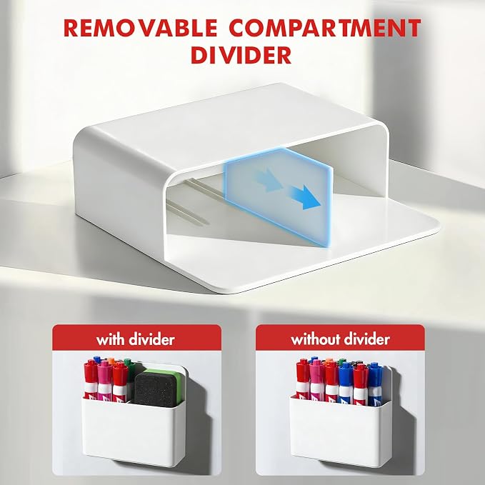 BEYGORM Magnetic Marker Holder, Dry Erase Pen Organizer for Whiteboard | 4 pack strong magnet backed plastic pencil & pen cups for classroom, locker & refrigerator accessories (White)