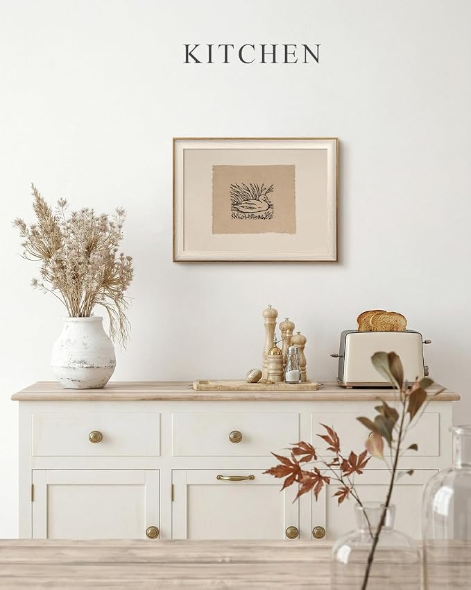 VIYYIEA Framed Wall Art for Living Room, Vintage Duck Sketch Canvas Prints, Minimalist Animal Illustration Home Decor, Rustic Bedroom Office Kitchen Gallery Artwork, 12x16 Inch