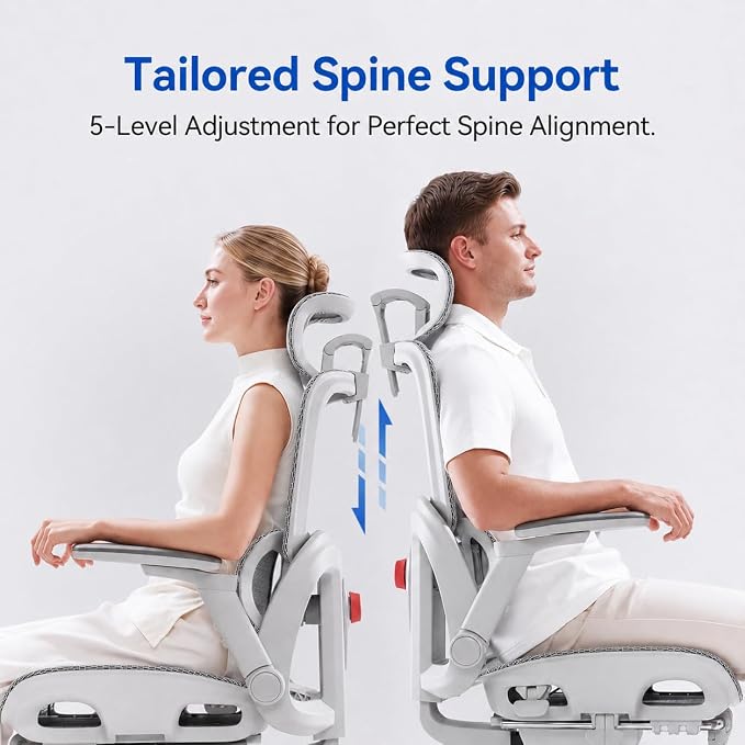 SIHOO B300 PRO Ergonomic Office Chair, High Back Mesh Computer Chair with Wide Headrest, 6D Flip-Up Rotatable Armrests, Adaptive Lumbar Support, 135° Reclining Home Office Desk Chair, Soft White